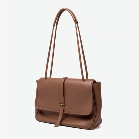 None Handbags - Golden Brown Belted Convertible Classic Shoulder Crossbody Bag Purse
